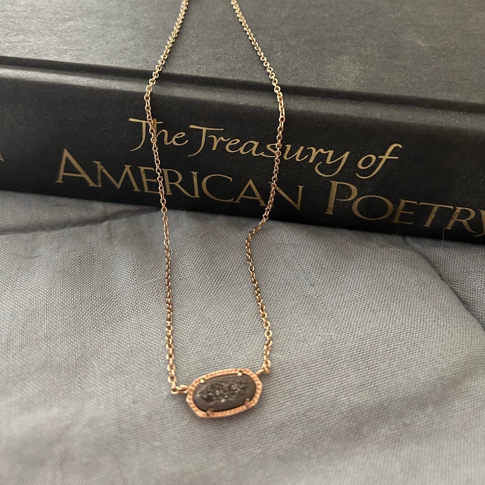 Kendra Scott Elise Platinum Drusy Rose Gold Necklace